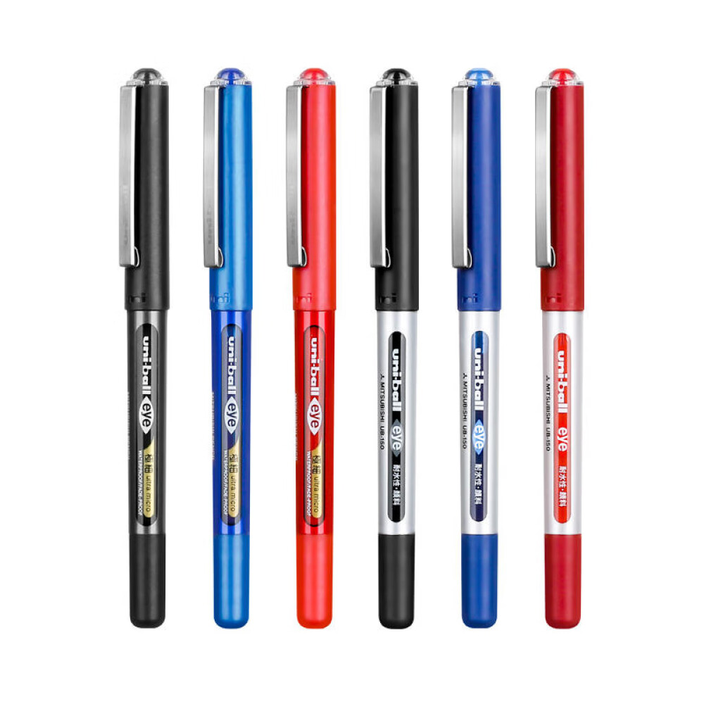 三菱(Uni)UB-150中性笔直液式走珠笔签字笔 0.5mm耐水考试财务用笔红色 5支/袋高清大图