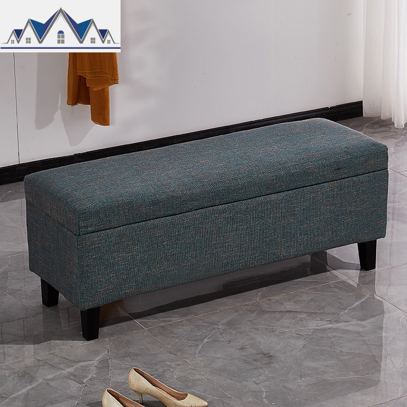 换鞋凳收纳凳床尾凳小沙发凳柜箱长方形北欧试衣间储物凳子长条凳 三维工匠 深蓝色120*40*45可储物全身拆洗