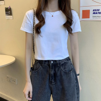 [1折价26.9元叠加优惠券]唐狮 |夏季短款净色短袖T恤女夏新款韩版修身别致露肚脐上衣潮