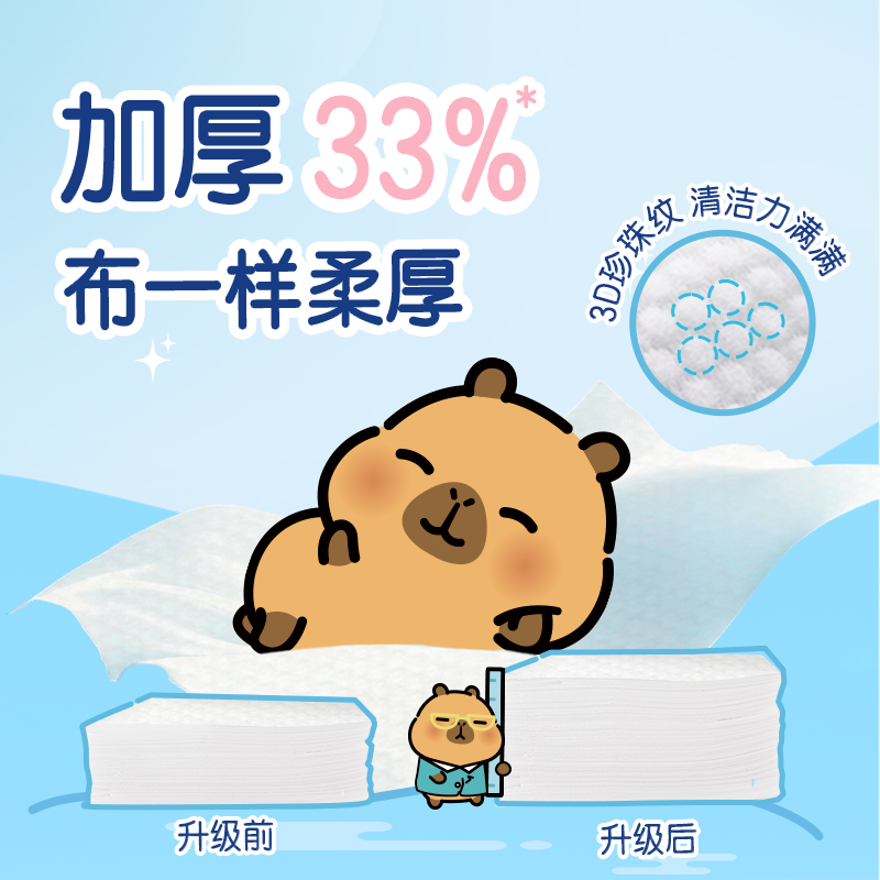 清风卡皮巴拉纯水1层80片/包*1*4包整箱湿纸巾高清大图