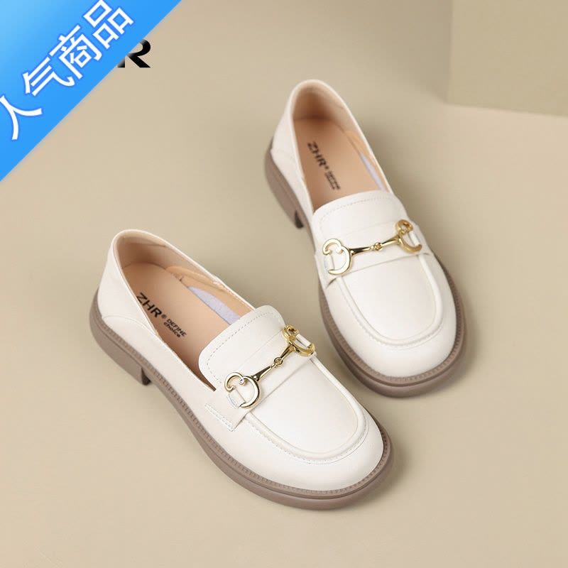 SUNTEK法式低跟单鞋女2023夏季新款凉鞋乐福鞋一脚蹬黑色小皮鞋图片