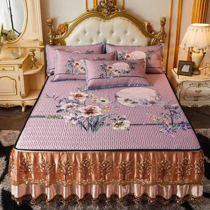 美帮汇乳胶凉席三件套1.8m床夏季床裙式冰丝席可水洗折叠1.5m空调软席子 乳胶床裙款-安诺素豆沙 1.8m（6英尺）床