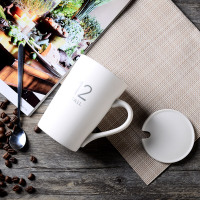 亿嘉 创意陶瓷杯子情侣水杯咖啡杯带盖带勺马克杯牛奶杯