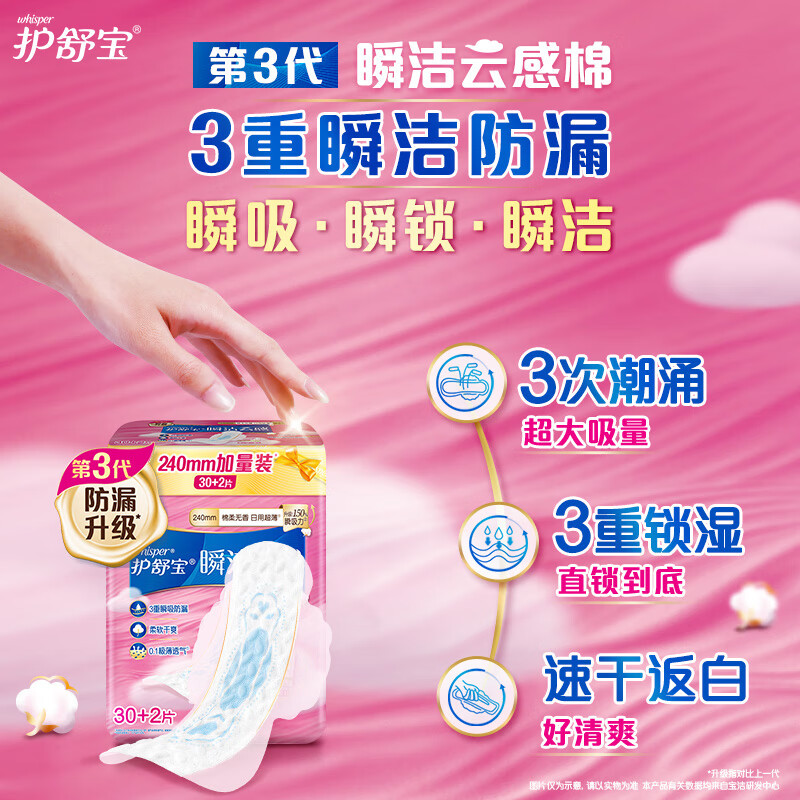 护舒宝 秒吸云感棉极薄日用(30+2)片卫生巾 2包装高清大图