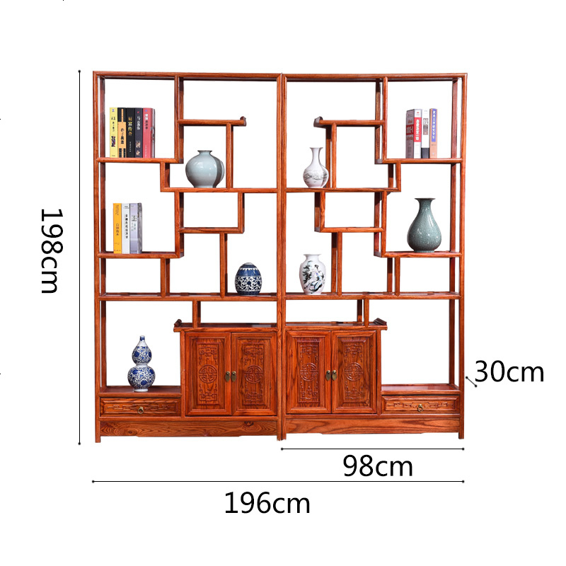 博古架实木新中式南榆木多宝阁古董架置物博物架茶叶茶室展示柜子 两组合_1-1.2米