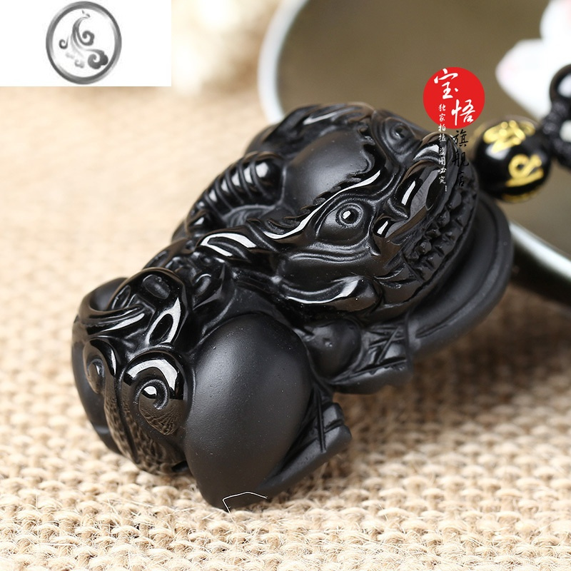 jimi黑曜石貔貅吊坠男女款项链项坠情侣霸王皮丘貔犰挂件玉石挂坠