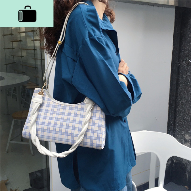 高级感 法棍包格子手提腋下包包2020新款潮单肩斜挎青蛙包NEW LAKE女士单肩包