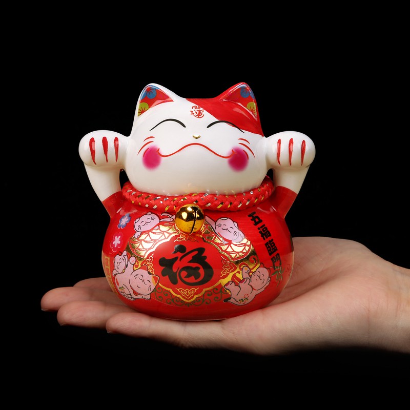 陶瓷猫摆件 小号存钱罐发财猫创意新年纪念礼品 三维工匠 千客万来猫高清大图