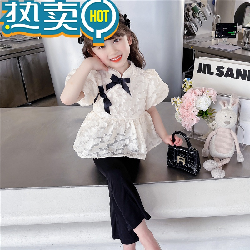 绿彩虹光女童套装夏季2023新款网红时髦衣服洋气女宝宝夏款小童儿童装夏装