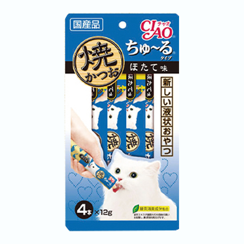 日本伊纳宝猫粮 INABA海洋鱼啾噜流质猫零食12g*4条 CIAO肉泥猫条 扇贝味