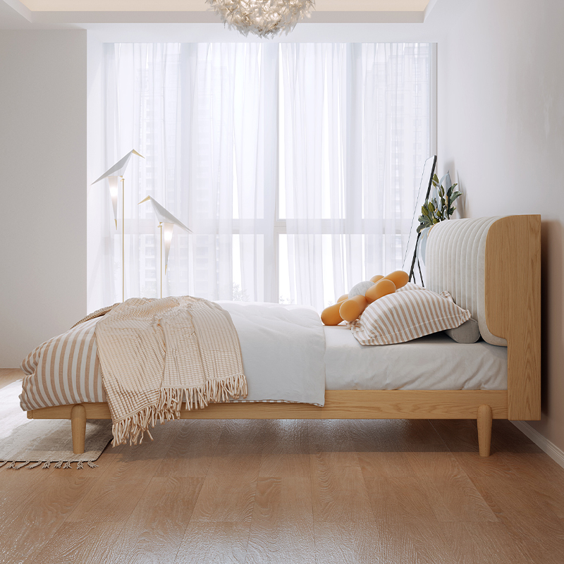 冬熊北欧风格实木床布艺软包现代简约轻奢15米18米双人床主卧hj880