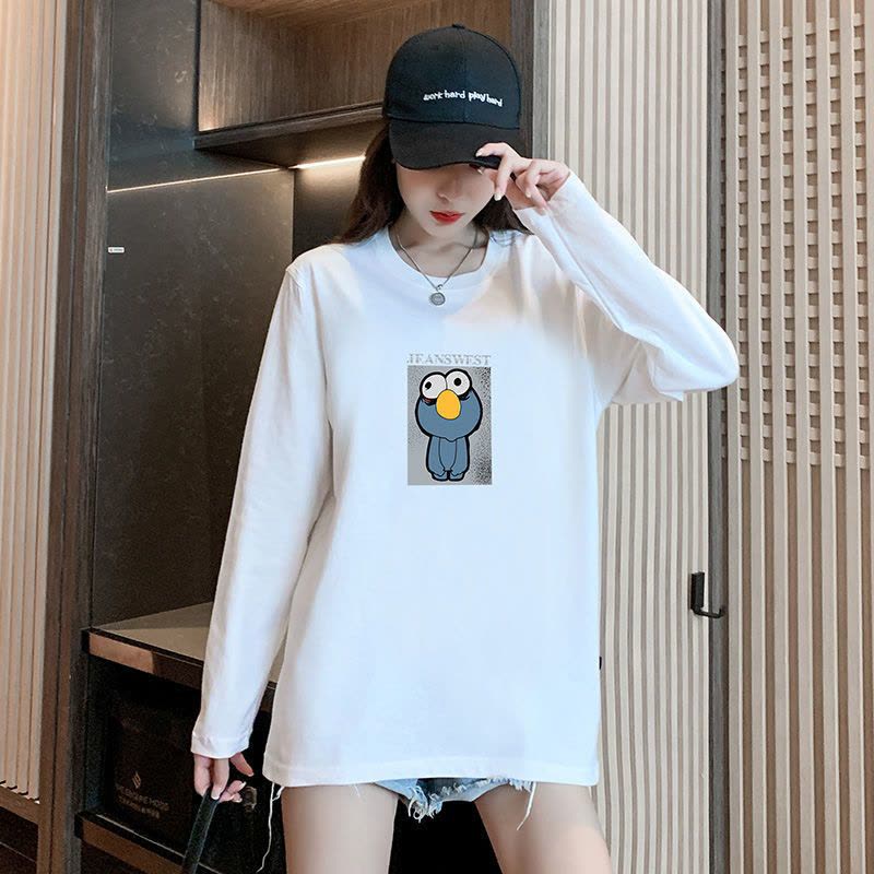 真维斯女t恤长袖纯棉打底衫宽松原宿风春秋季学生印花打底衫上衣图片