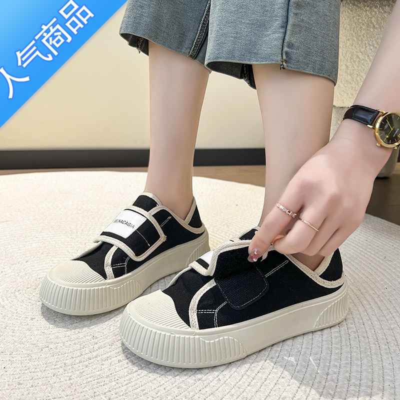SUNTEK帆布鞋女2023春秋季新款复古港风小众老爹运动饼干小白鞋板鞋高清大图