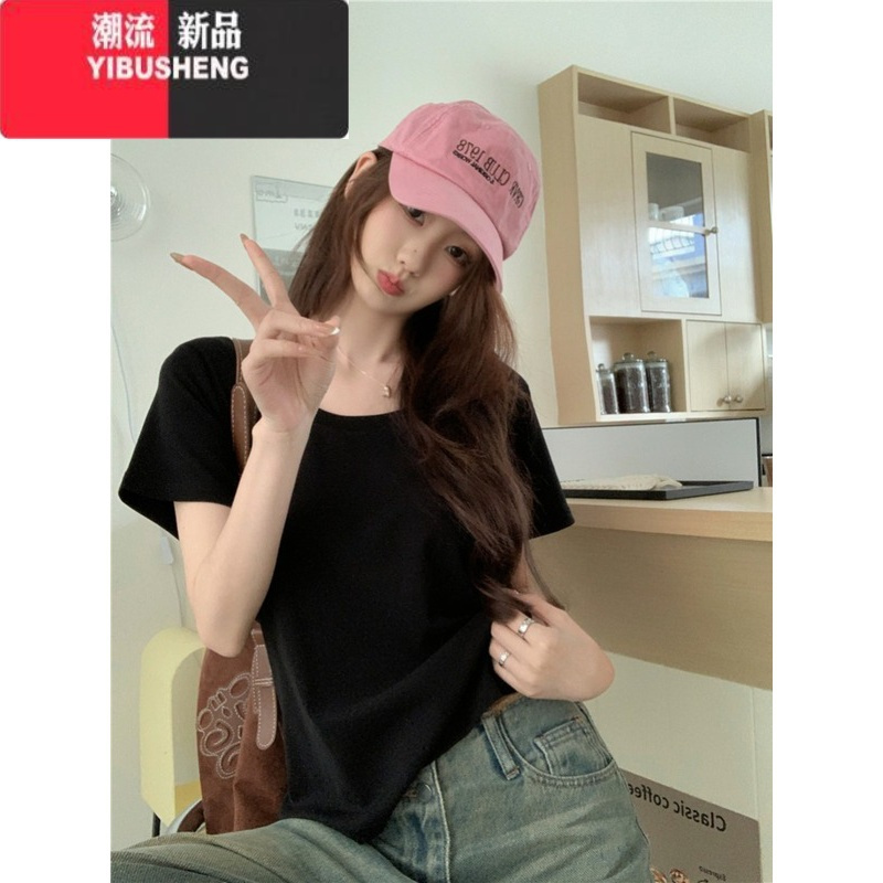 YIBUSHENG纯色简约小个子短袖T恤女装季内搭修身百搭打底衫上衣