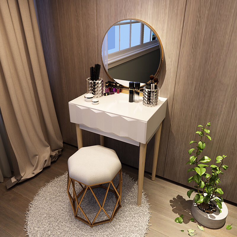 家优梦北欧梳妆台实木卧室网红ins风化妆台带灯现代小户型简约化妆桌