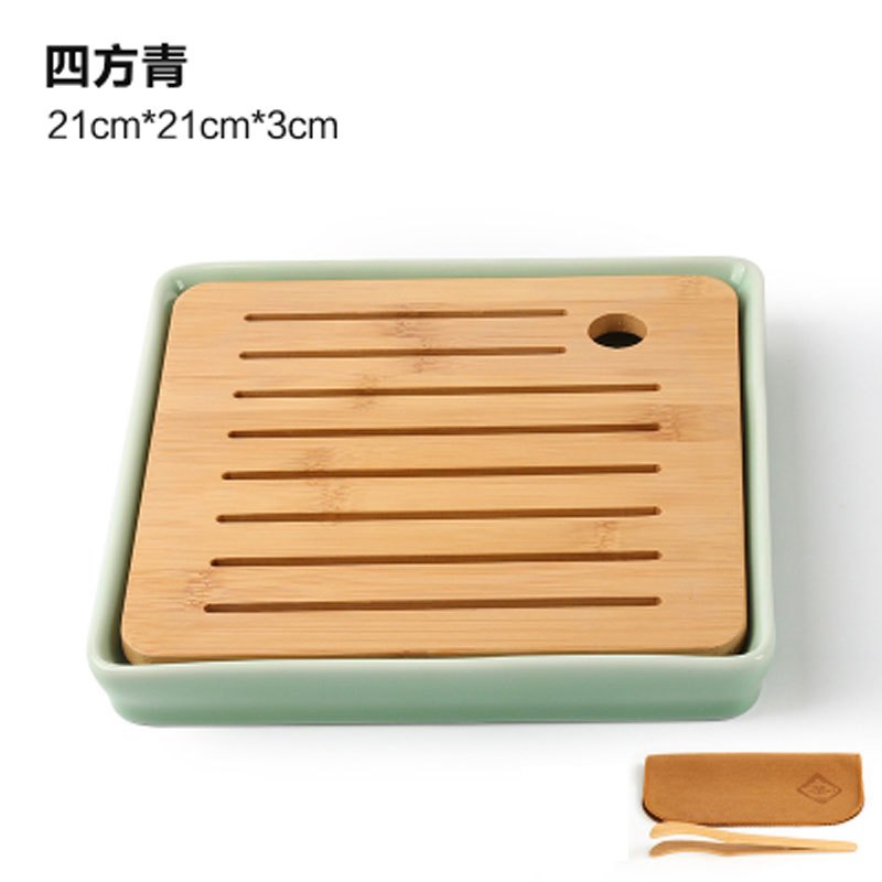 陶瓷茶盘日式家用竹托盘功夫茶具套装圆形简约干泡迷你小茶台 生活日用家居器皿