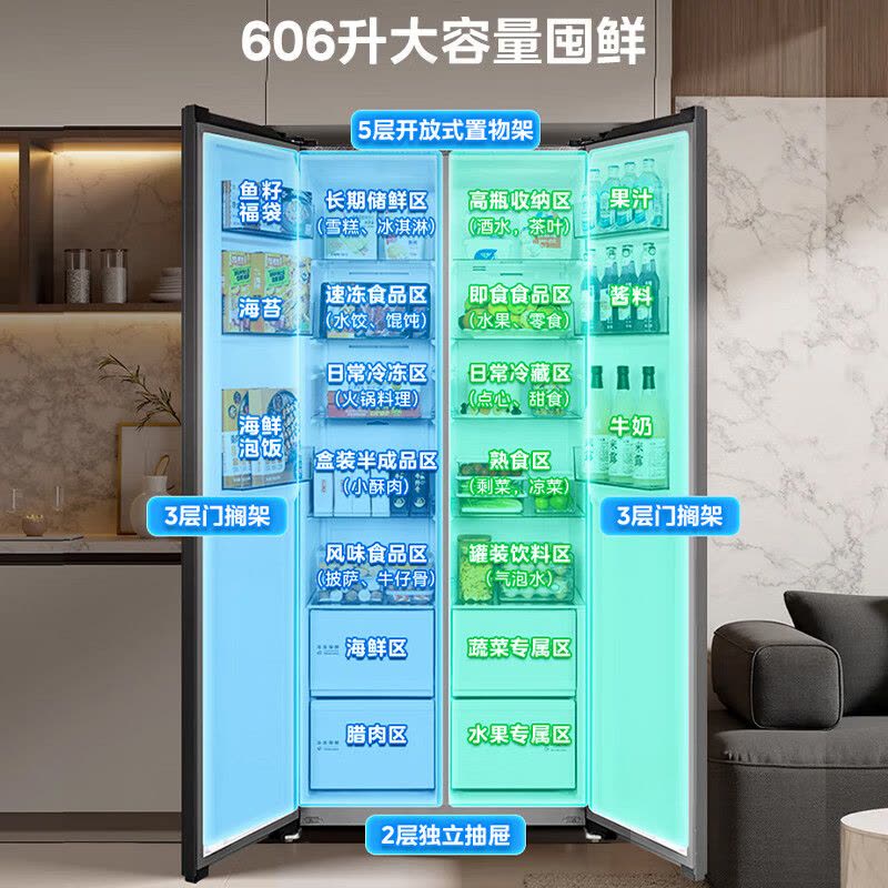美的(Midea)家用电冰箱 智能双变频一级能效大容量对开门双开门 超薄风冷无霜净味 BCD-606WKPM(E)图片