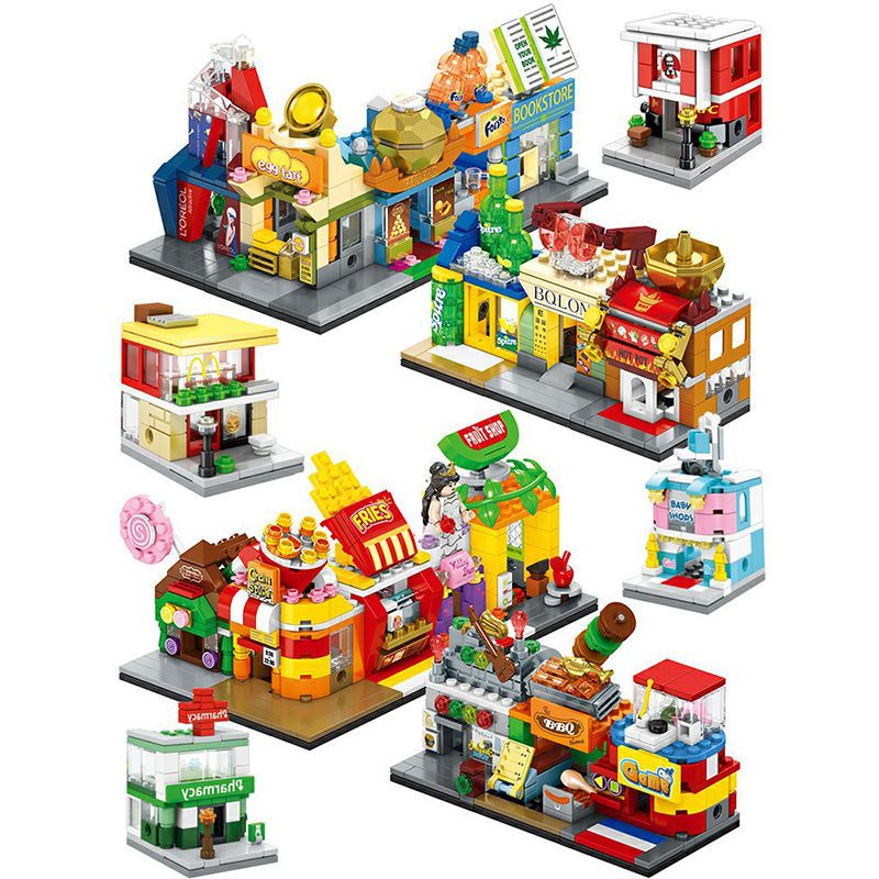 兼容乐高积木街景迷你建筑商店积木男孩女孩益智拼装儿童玩具商店随机