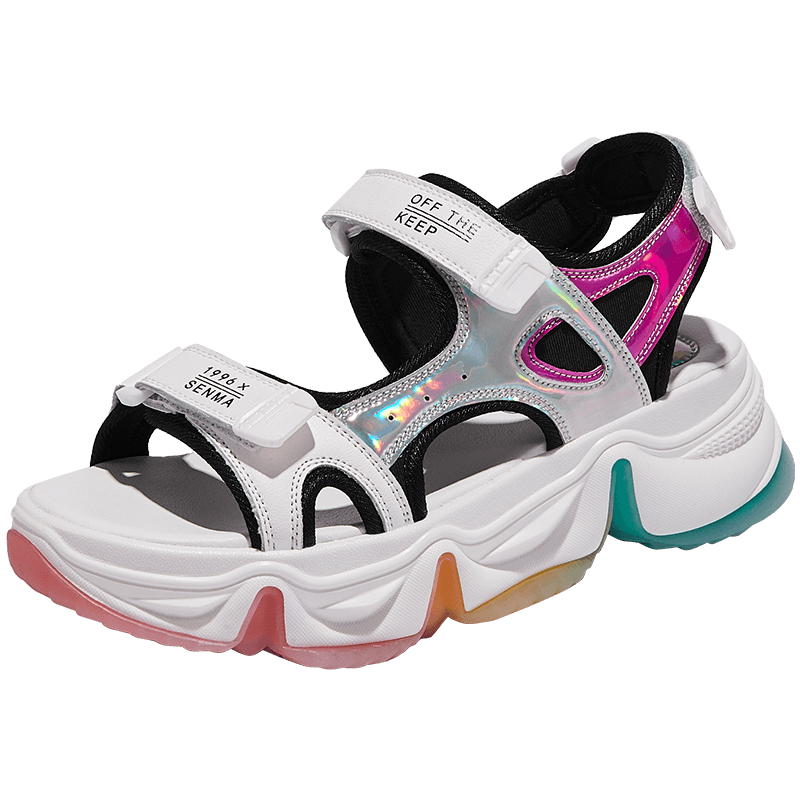 森马彩虹老爹凉鞋女ins潮网红超火韩版学生简约百搭厚底运动增高