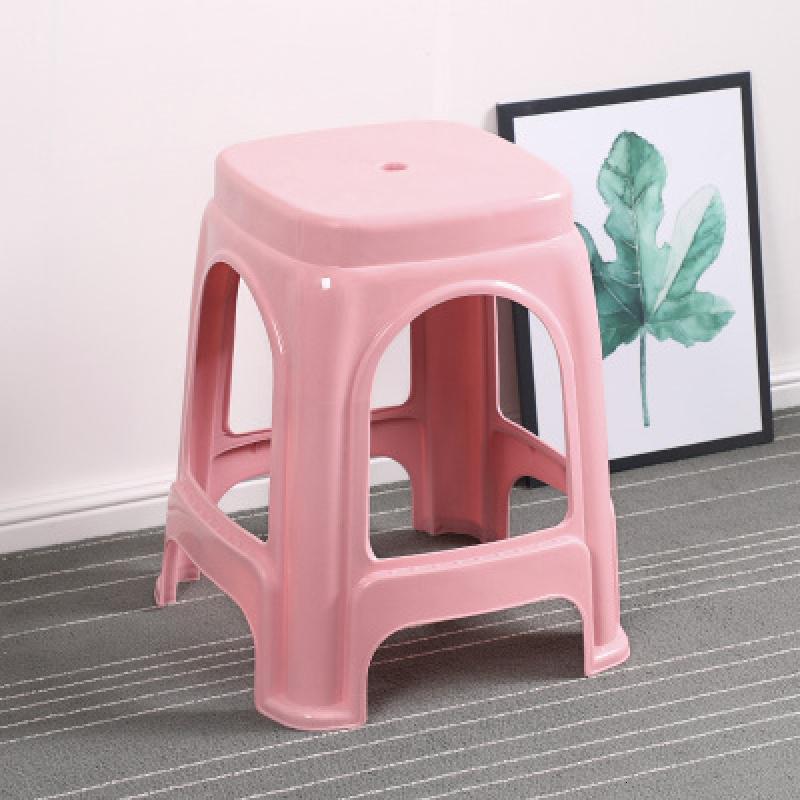 汐岩加厚塑料凳子家用板凳方凳高凳简约客厅餐桌塑胶椅经济型胶凳椅子 方款浅粉色:4张