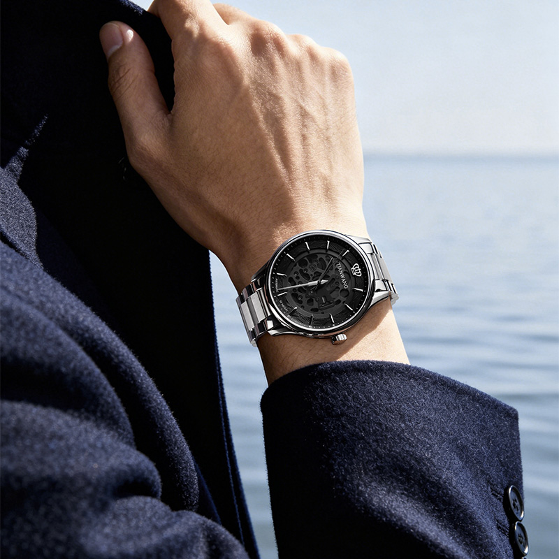 天王手表昆仑融水镂空机械男表商务休闲钢带男士腕表送男友51597高清大图