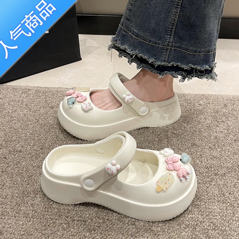 SUNTEK玛丽珍洞洞鞋女款海边沙滩凉鞋2023年新款包头厚底拖鞋女夏季外穿高清大图