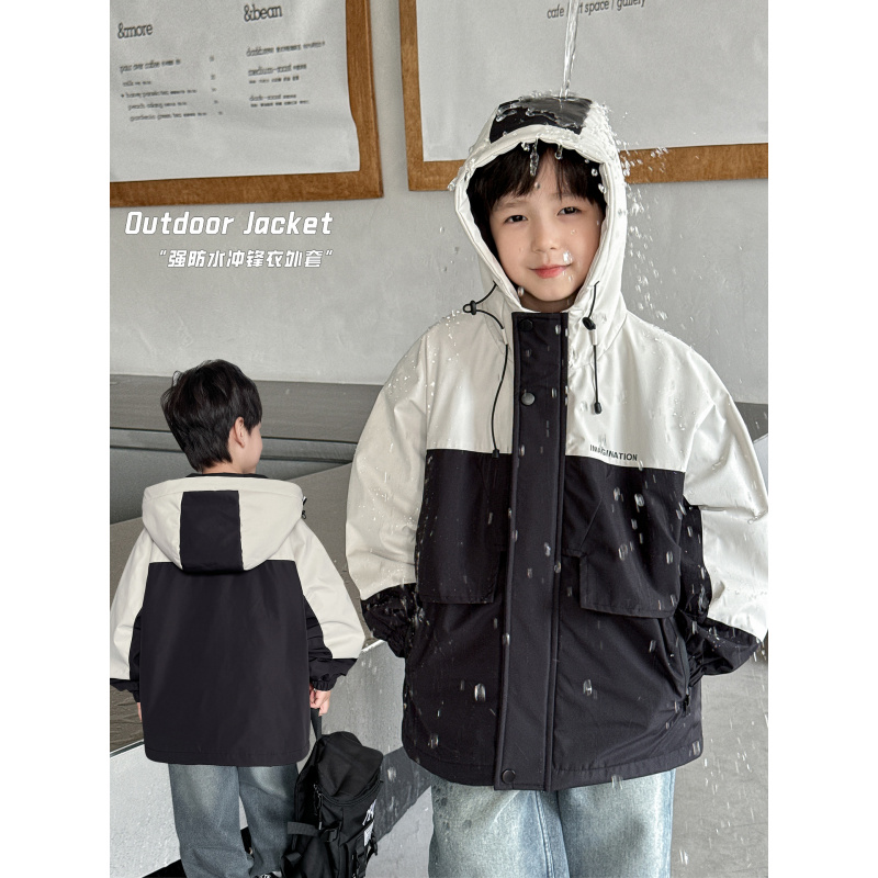 童酷儿童冬款湖州织里童装强防水冲锋衣拼色连帽加厚男童外套