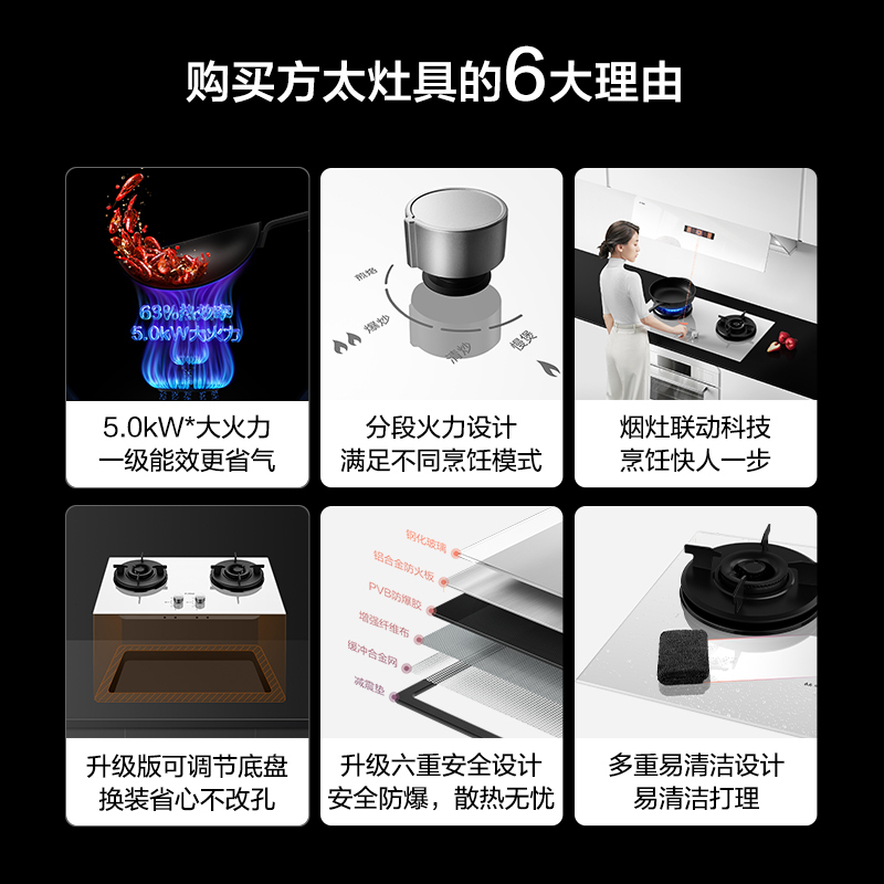 方太新月F系列抽吸油烟机灶具套装侧吸式变频26巡航风量5.0kW*换装联动灶02-F1S-W+THF1-W