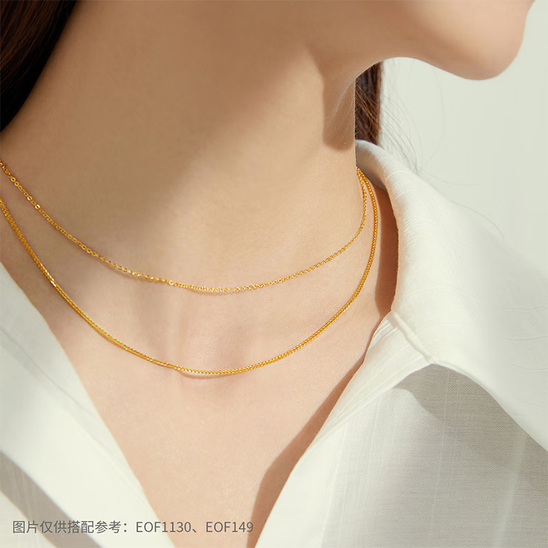 周大福 小版肖邦链 足金黄金素链项链(工费:420计价)EOF1130七夕礼物