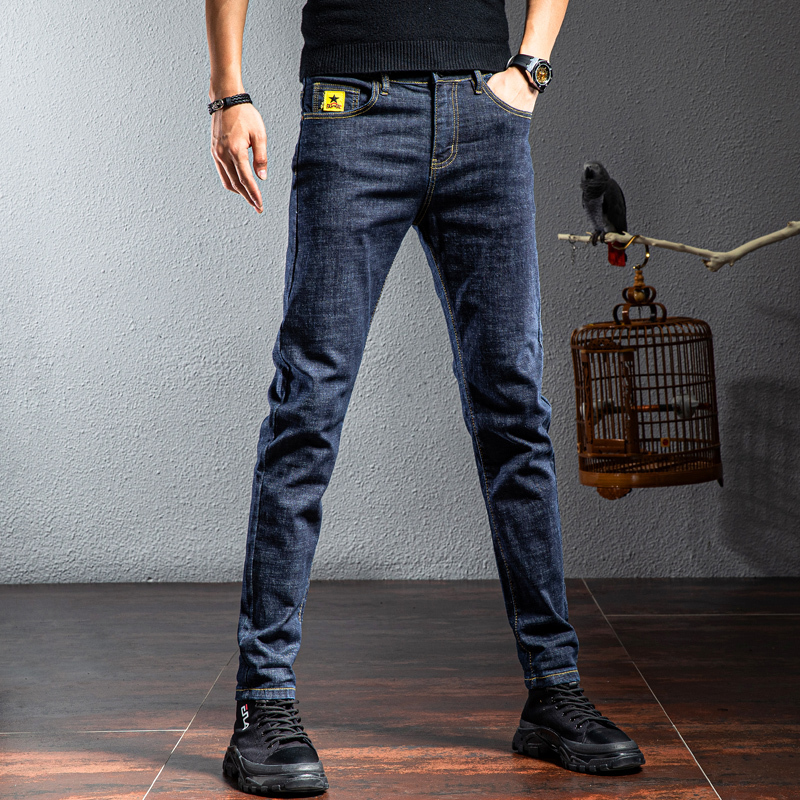 newlake秋季蓝色牛仔裤男秋冬款修身小脚韩版潮牌高端弹力休闲长裤男