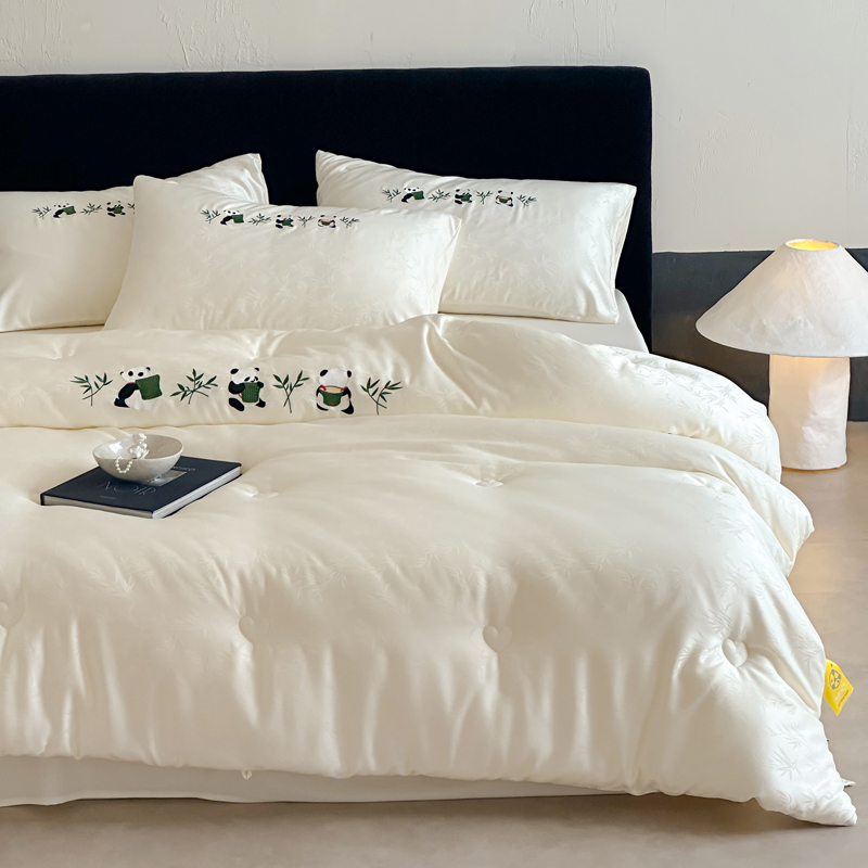 雅鹿 竹叶提花刺绣被高清大图