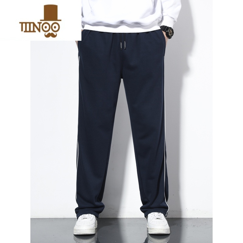 YANXU一条杠运动裤男夏季薄款宽松休闲女初高中学生深蓝藏青色校服裤子高清大图