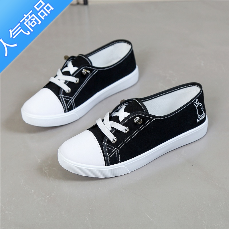 SUNTEK小兔子帆布鞋女2023春夏款女学生休闲板鞋百搭一脚蹬老北京布鞋潮高清大图