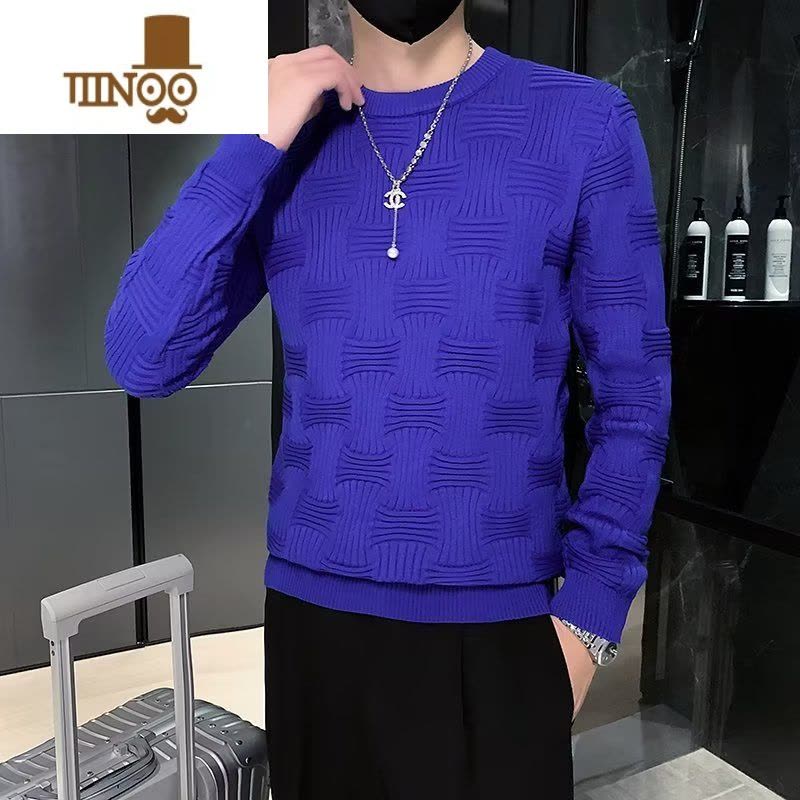 YANXU感纯色圆领毛衣男韩版百搭针织衫冬季新款潮流帅气休闲线衣图片