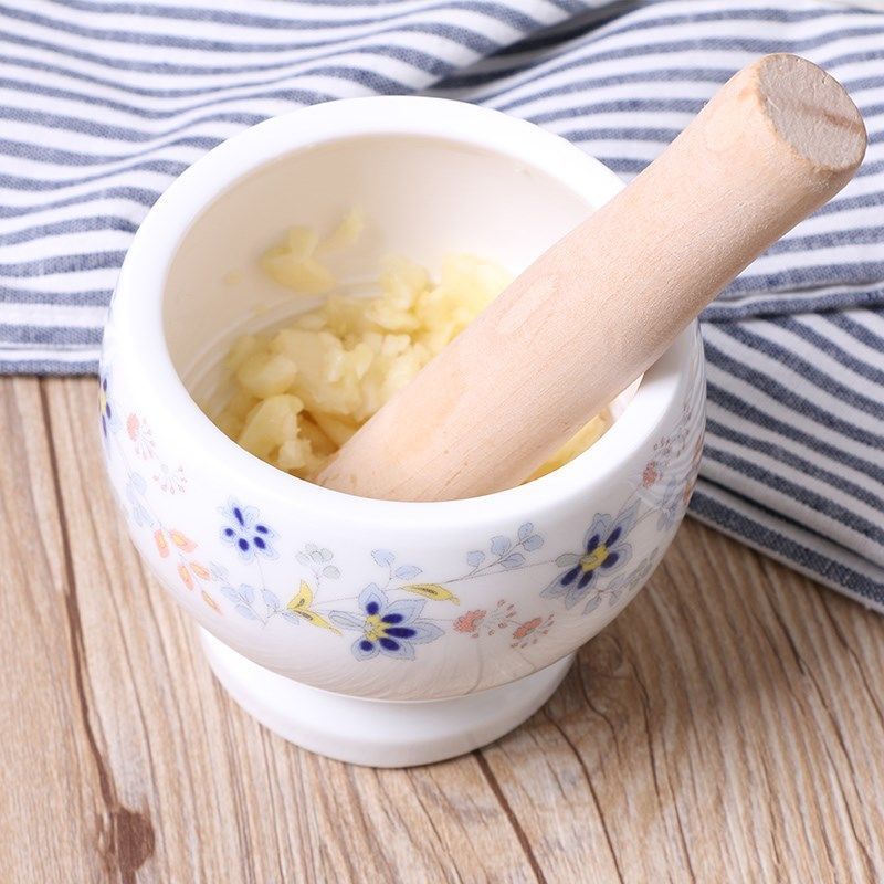 老式捣蒜器蒜臼子厨房砸蒜器家用捣蒜锤压蒜器陶瓷捣蒜臼蒜缸雪花小号
