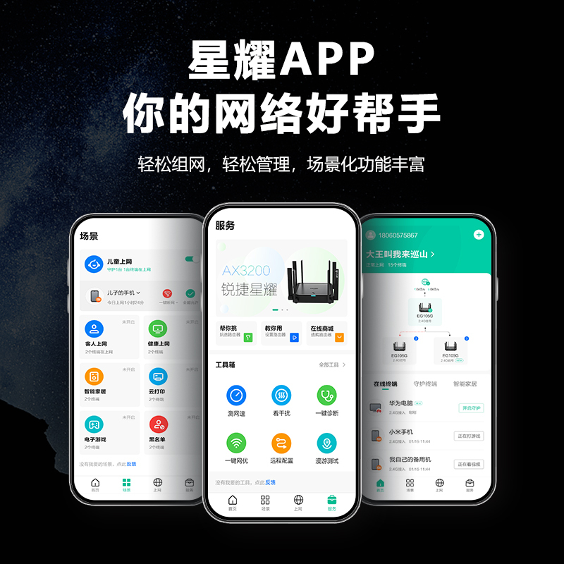 锐捷(Ruijie)无线路由器千兆双频3200M 全屋WIFI6大户型 高端路由器穿墙王 MESH组网 星耀M32