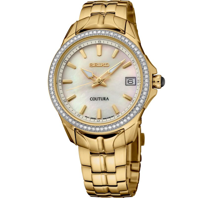 SEIKO/精工 Couura系列中性手表 时尚精致轻奢优雅珍珠贝母盘镶钻表圈石英表