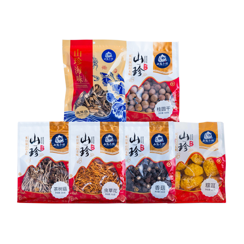 山海小将 山珍海味组合一 1960g 香菇、糯耳、虫草花、茶树菇、鹿茸菇、桂圆干