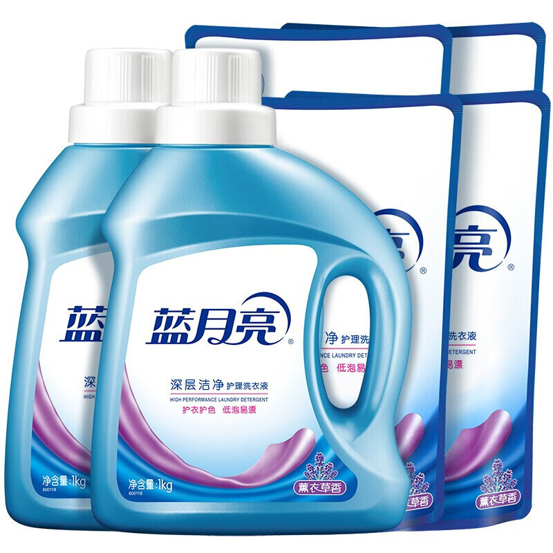 蓝月亮薰衣草洁净洗衣液1kg×2+袋装500g×4/套