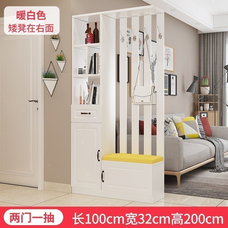 森美人酒柜现代简约进玄关柜客厅屏风鞋柜一体厅装饰柜入隔断柜 1号长100CM全白凳右面【不配送安装】组装其他结构