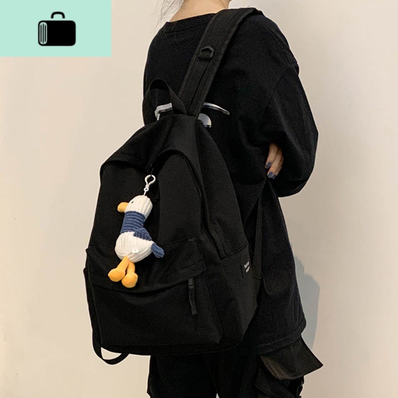 ins书包女学生韩版初中校园原宿高中暗黑系大学生网红国潮双肩包NEW LAKE 黑色【防水防盗+推荐购买】包+海鸥公仔+笔袋+1中性笔+6笔