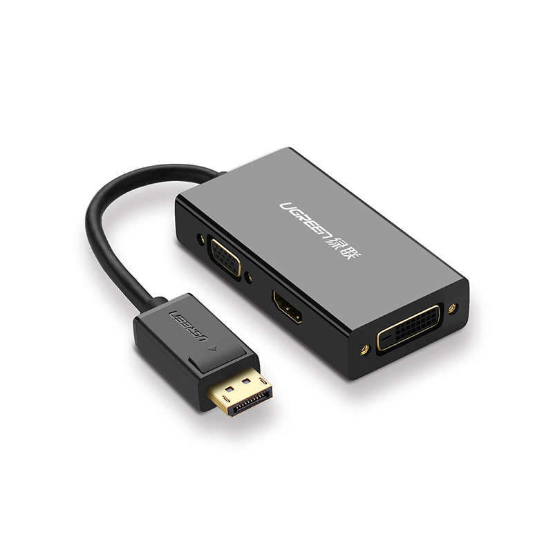 绿联(UGREEN) 20420 DP转HDMI/VGA/DVI三合一 转换器 (单位:个)黑色
