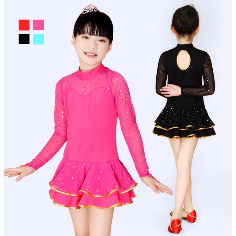 儿童拉丁舞裙女童舞蹈服装儿童长袖练功服演出服舞蹈裙表演服包邮