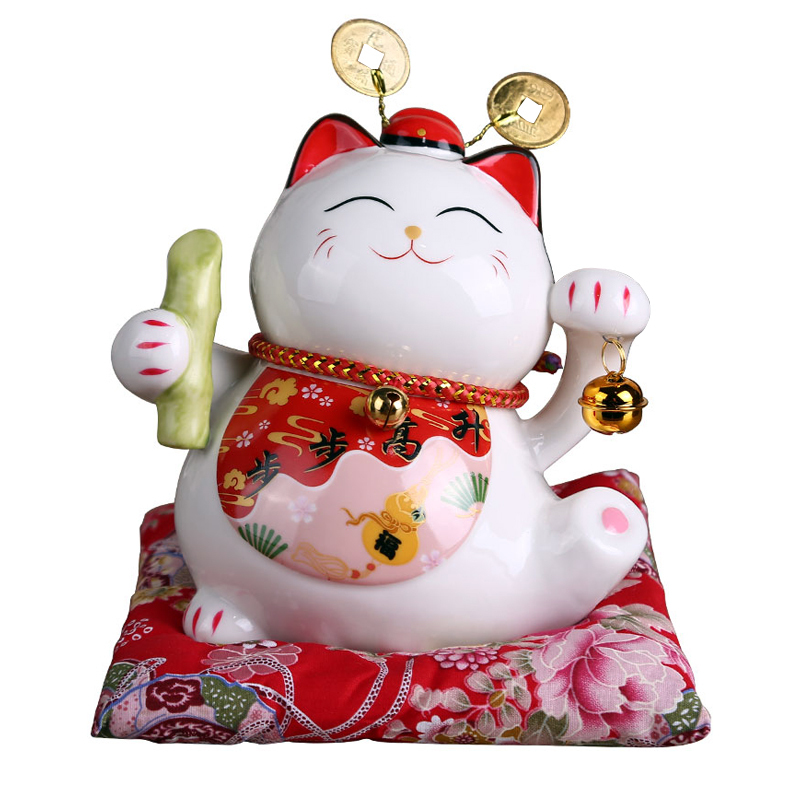 6寸步步高升招财猫摆件 小号陶瓷存钱罐招财猫储蓄罐礼盒装 办公室家居摆件桌面装饰品 送朋友闺蜜同事乔迁孩子生日