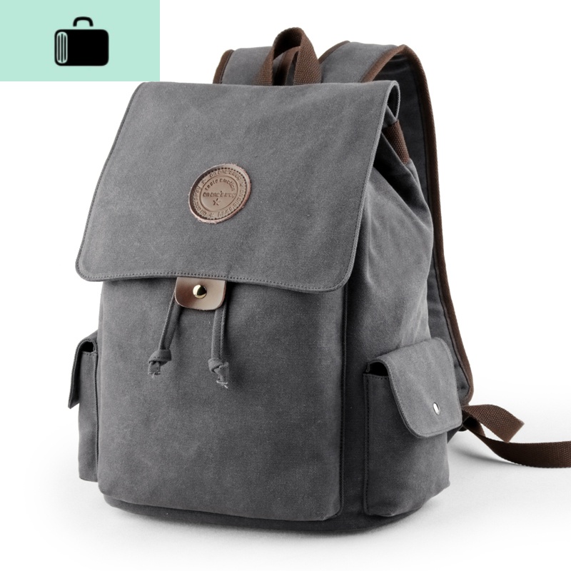 复古休闲帆布男士双肩包时尚潮流背包大容量旅行电脑包学生书包男NEW LAKE 蓝黑色高清大图