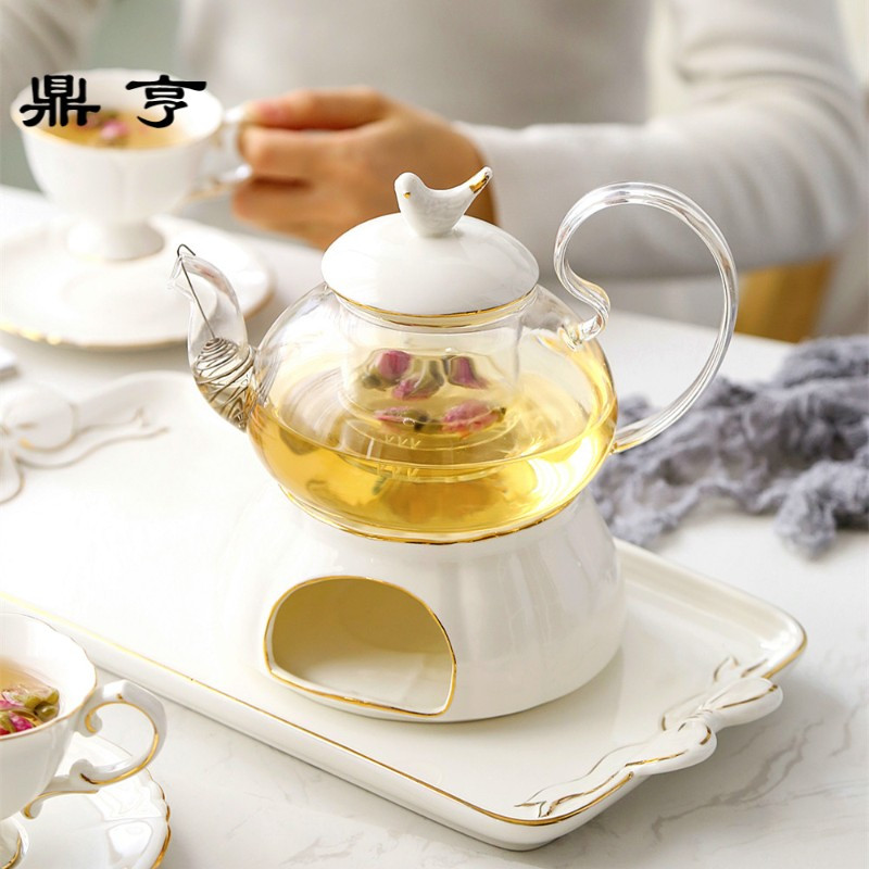 鼎亨北欧花茶壶套装卡通小鸟欧式陶瓷玻璃蜡烛加热底座英式下午茶