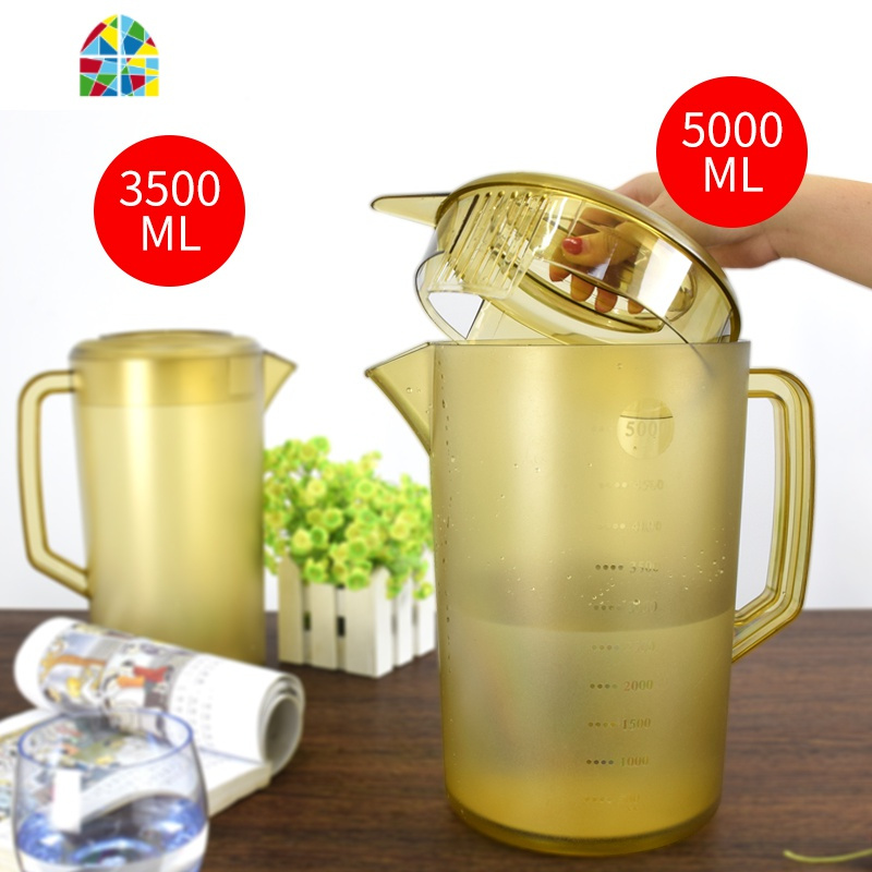 夏季凉水壶冷水壶塑料大容量耐热PC防暴泡茶壶果汁壶超大3升/5L FENGHOU 茶色2400ML烧水壶