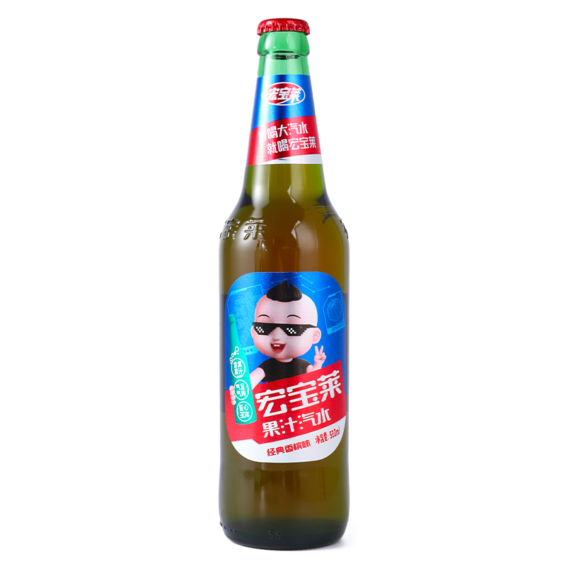 宏宝莱果汁老汽水520ml*4大玻璃瓶装桔味荔枝味凤梨原味玻璃瓶箱装