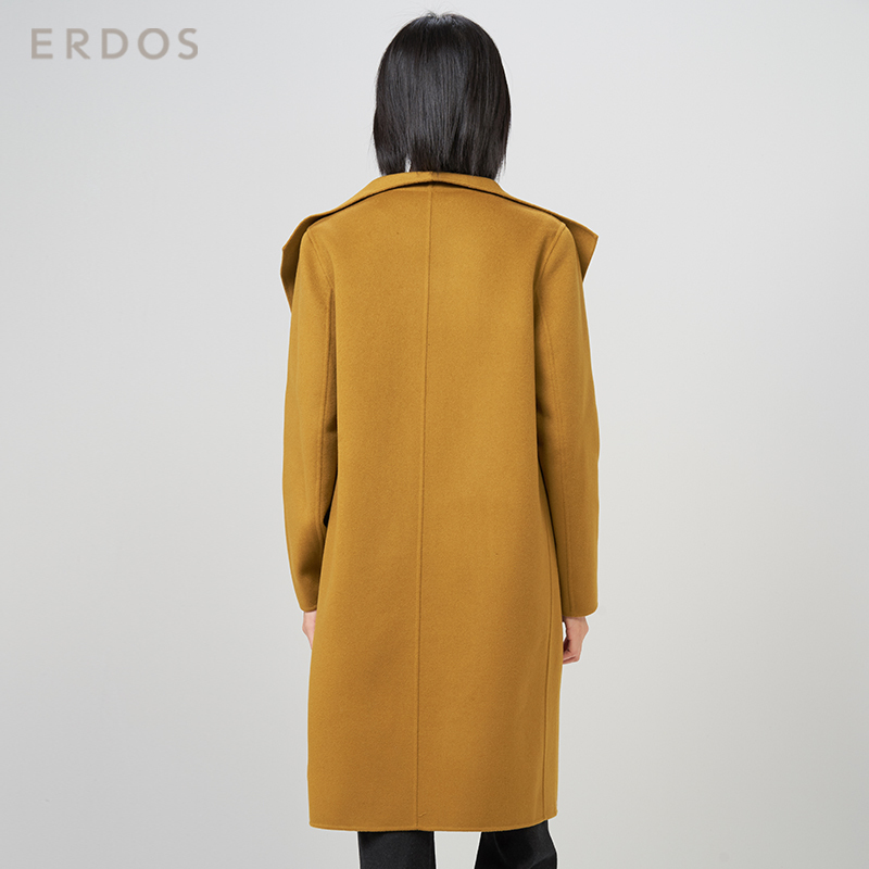 鄂尔多斯ERDOS 秋冬绒毛混纺简约百搭中长款女士大衣毛呢外套