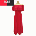 YIBUSHENG一字肩连衣裙仙三亚海边巴厘岛显瘦沙滩长裙女度假裙ins裙 M 红色